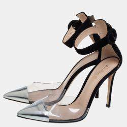 Gianvito Rossi Black/Silver Suede And PVC Ankle Strap Sandals Size 39