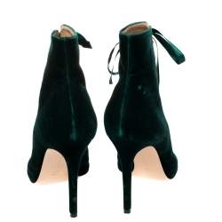 Pre Owned Gianvito Rossi Green Velvet Marie Lace Up Ankle Booties Size 39.5