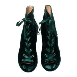 Pre Owned Gianvito Rossi Green Velvet Marie Lace Up Ankle Booties Size 39.5