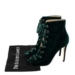 Pre Owned Gianvito Rossi Green Velvet Marie Lace Up Ankle Booties Size 39.5