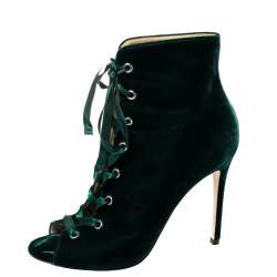 Pre Owned Gianvito Rossi Green Velvet Marie Lace Up Ankle Booties Size 39.5