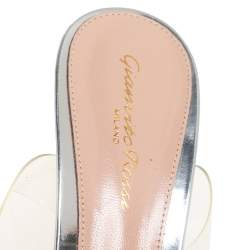 Pre Owned Gianvito Rossi Silver Leather And PVC Ankle Wrap Sandals Size 40