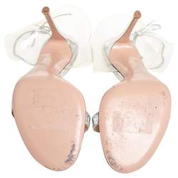 Pre Owned Gianvito Rossi Silver Leather And PVC Ankle Wrap Sandals Size 40