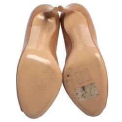 Pre Owned Gianvito Rossi Beige Leather V Neck Peep Toe Booties Size 39