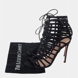 Gianvito Rossi Black Suede Caged Lace Up Sandals Size 39