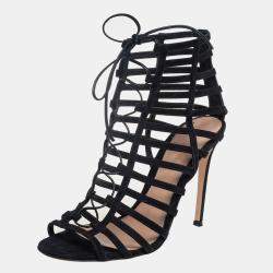 Gianvito Rossi Black Suede Caged Lace Up Sandals Size 39