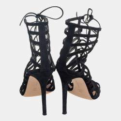 Gianvito Rossi Black Suede Caged Lace Up Sandals Size 39