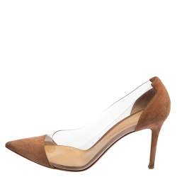 Pre Owned Gianvito Rossi Beige Suede And PVC Plexi Pumps Size 41