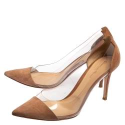 Pre Owned Gianvito Rossi Beige Suede And PVC Plexi Pumps Size 41
