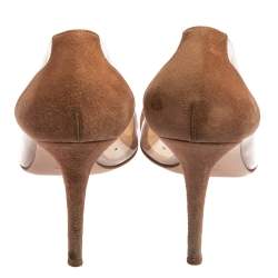 Pre Owned Gianvito Rossi Beige Suede And PVC Plexi Pumps Size 41