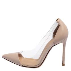Pre Owned Gianvito Rossi Blush Pink Leather And PVC Plexi Pointed Toe Pumps Size 35