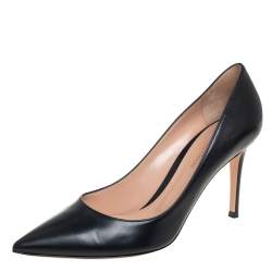 Pre Owned Gianvito Rossi Black Leather Pointed Toe Pumps Size 39.5