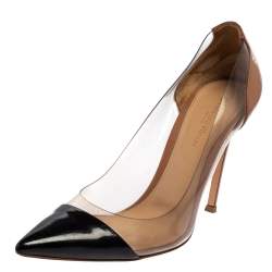 Gianvito Rossi Black/Beige Patent Leather And PVC Plexi  Pumps Size 39.5