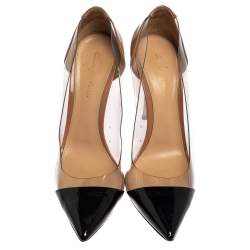 Gianvito Rossi Black/Beige Patent Leather And PVC Plexi  Pumps Size 39.5