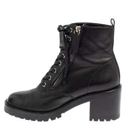 Pre Owned Gianvito Rossi Black Leather Zip Combat Boots Size 37.5