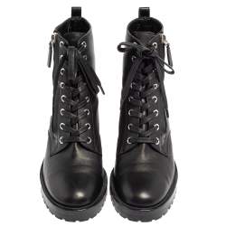 Pre Owned Gianvito Rossi Black Leather Zip Combat Boots Size 37.5