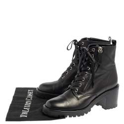 Pre Owned Gianvito Rossi Black Leather Zip Combat Boots Size 37.5