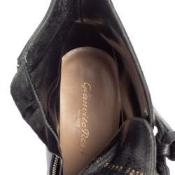 Pre Owned Gianvito Rossi Black Leather Zip Combat Boots Size 37.5