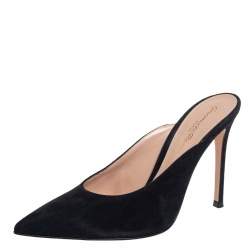 Pre Owned Gianvito Rossi Suede Fanny Point-Toe Mules Sandals Size 37