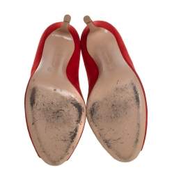 Pre Owned Gianvito Rossi Red Suede Vamp Peep Toe Booties Size 38