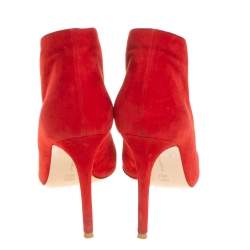 Pre Owned Gianvito Rossi Red Suede Vamp Peep Toe Booties Size 38