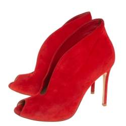 Pre Owned Gianvito Rossi Red Suede Vamp Peep Toe Booties Size 38