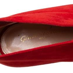 Pre Owned Gianvito Rossi Red Suede Vamp Peep Toe Booties Size 38
