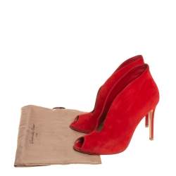 Pre Owned Gianvito Rossi Red Suede Vamp Peep Toe Booties Size 38