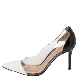 Pre Owned Gianvito Rossi White/Black Patent Leather And PVC Plexi Pointed Toe Pumps Size 38