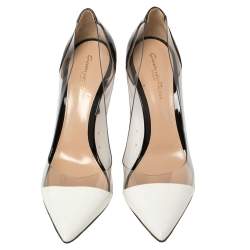 Pre Owned Gianvito Rossi White/Black Patent Leather And PVC Plexi Pointed Toe Pumps Size 38