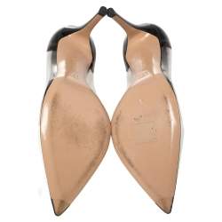 Pre Owned Gianvito Rossi White/Black Patent Leather And PVC Plexi Pointed Toe Pumps Size 38