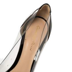 Pre Owned Gianvito Rossi White/Black Patent Leather And PVC Plexi Pointed Toe Pumps Size 38