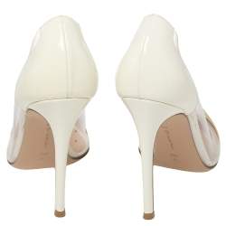 Pre Owned Gianvito Rossi White/Beige Patent Leather And PVC Plexi Pointed Toe Pumps Size 39