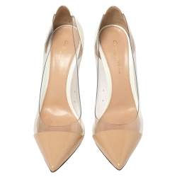 Pre Owned Gianvito Rossi White/Beige Patent Leather And PVC Plexi Pointed Toe Pumps Size 39