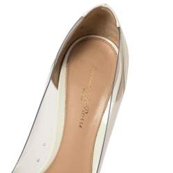 Pre Owned Gianvito Rossi White/Beige Patent Leather And PVC Plexi Pointed Toe Pumps Size 39