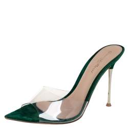Pre Owned Gianvito Rossi Green PVC And Suede Elle Sandals Size 38