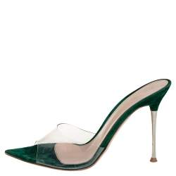 Pre Owned Gianvito Rossi Green PVC And Suede Elle Sandals Size 38