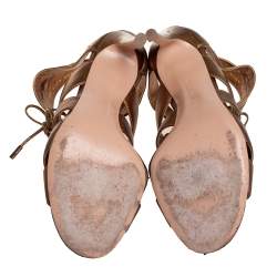 Pre Owned Gianvito Rossi Metallic Gold Leather Roxy Lace Up Caged Sandals Size 37.5