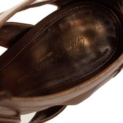 Pre Owned Gianvito Rossi Metallic Gold Leather Roxy Lace Up Caged Sandals Size 37.5