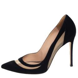 Pre Owned Gianvito Rossi Black Suede and Mesh Pointed Toe Pumps Size 39