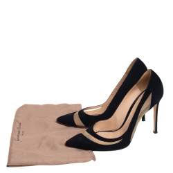 Pre Owned Gianvito Rossi Black Suede and Mesh Pointed Toe Pumps Size 39