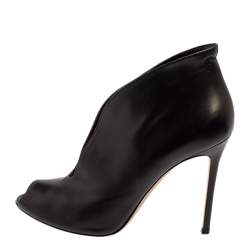 Pre Owned Gianvito Rossi Black Leather Vamp Peep Toe Slip On Booties Size 41