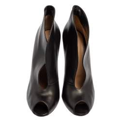 Pre Owned Gianvito Rossi Black Leather Vamp Peep Toe Slip On Booties Size 41