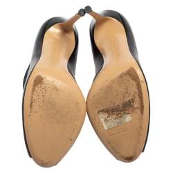 Pre Owned Gianvito Rossi Black Leather Vamp Peep Toe Slip On Booties Size 41