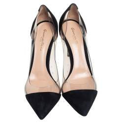 Pre Owned Gianvito Rossi Black Suede And PVC Plexi Pumps Size 39.5