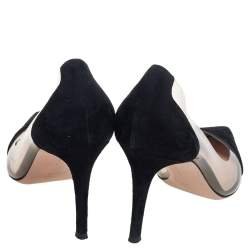 Pre Owned Gianvito Rossi Black Suede And PVC Plexi Pumps Size 39.5