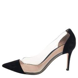 Pre Owned Gianvito Rossi Black Suede And PVC Plexi Pumps Size 39.5