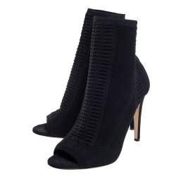 Pre Owned Gianvito Rossi Black Knit Fabric Open Toe Booties Size 42