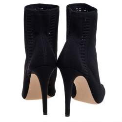 Pre Owned Gianvito Rossi Black Knit Fabric Open Toe Booties Size 42