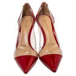 Pre Owned Gianvito Rossi Red Patent Leather And PVC Plexi Pointed Toe Pumps Size 39